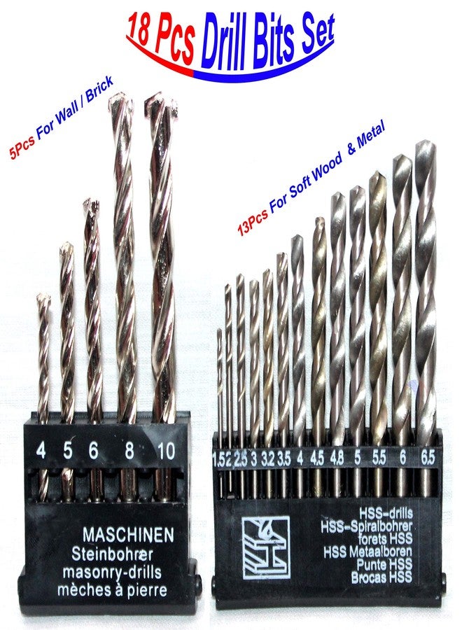 ISC Drill Bit Set Combo HSS 13 Pcs for Metal, Wood, Plastic & Masonary 5 Pcs Wall, Brick, 13+5 Bits - Perfect for Home Repairs and Light Jobs - Combo of 2 - Image 2